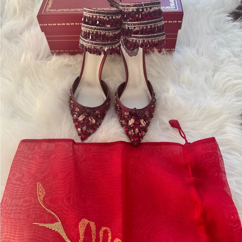 Rene Caovilla Red Embellished Heels